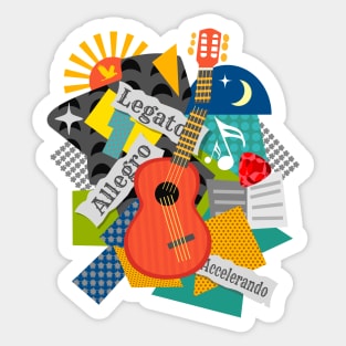 Cubist Guitar Collage Sticker